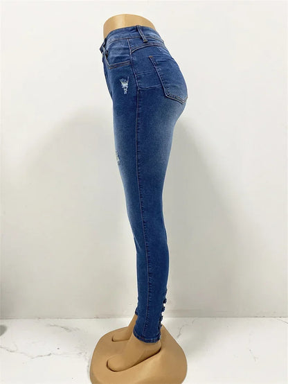 Spring 2025 Fashion Button Jeans Women Casual Skinny Pencil Pants High Waist Slim Stretch Denim TrousersLady Butt Lifting Jeans