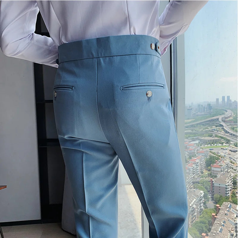 British Style New Solid High Waist Suit Pant Men Business Formal Wear Trousers 2024 High Quality Slim Casual Office Suit Pants