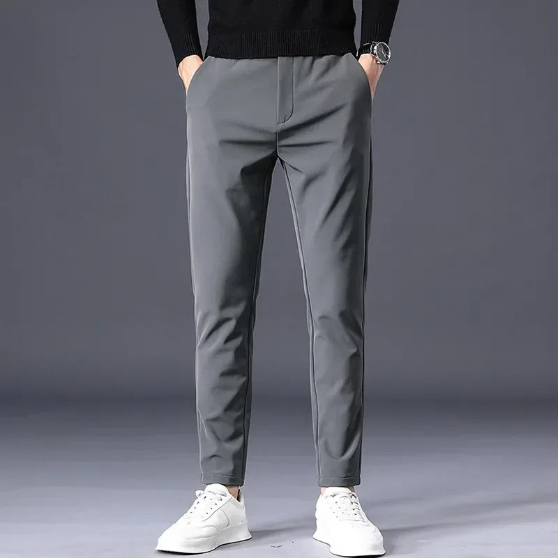 Spring Summer Thin Men's Business Casual Pants High Elastic Jogger Slim Straight Korean Brand Trousers Clothes Black Gray Blue