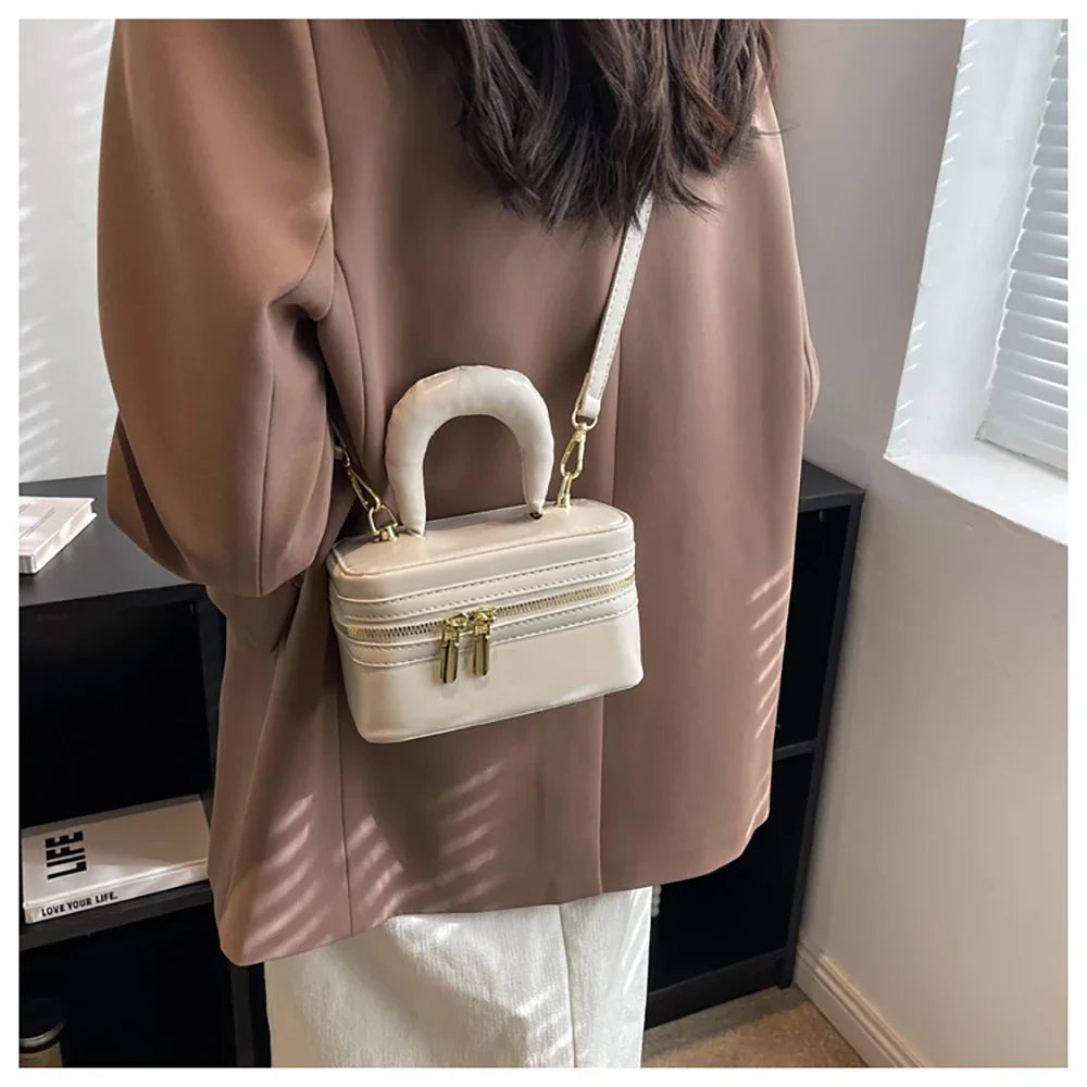 Light Luxury Design Sense Mini Crossbody Bag Korean Solid Oil Wax Leather High-end Texture Handbag Women Simple Small Square Bag