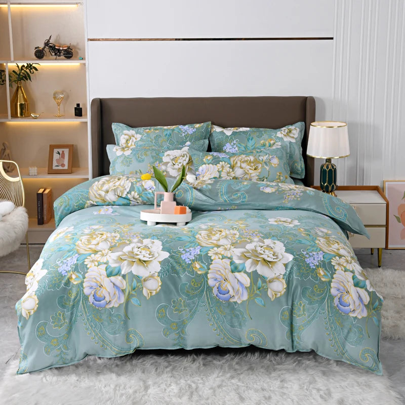 Solstice Bedding Set Duvet Cover Pillowcase Bed Linens Set Green Flowers Quilt Cover Beds Flat Sheet Twin Full Queen King Size