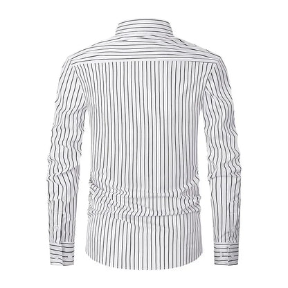 New Men Dress Shirt Long Sleeve Striped Business Office Casual Quality Shirts Slim Fit Streetwear Homme Camisas De Hombre