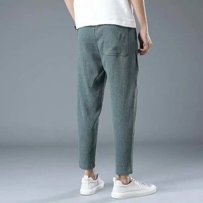 Spring Summer Men Cotton Hemp Ice Silk Pants Streetwear Fashion Male Basic Elastic Waist Loose Sports Straight Casual Trousers