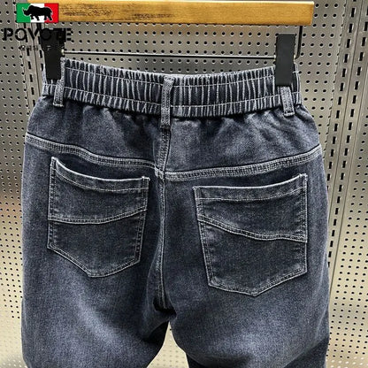 Fashion Drawstring Luxury Designer LOOSE Denim Drawstring Jeans for Men Casual Harem Pants with Elasticity Baggy Harem Pants