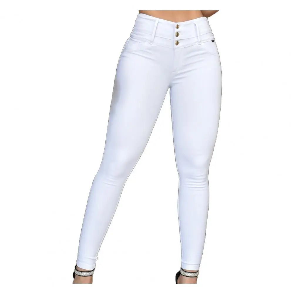 Skinny Women Pants High Waist Slim Stretchy Zipper Button Breathable Ankle Length Pencil Pants Lady Long Trousers