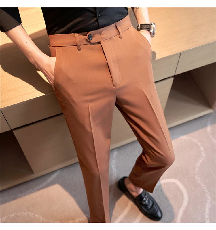 Men Suit Pants 2024 Spring Korean Style Business CasualStraight Dress Pants for Solid Slim Fit Men Formal Trousers Mens Clothing