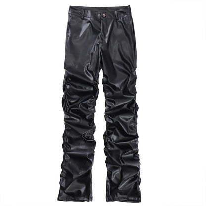 Pleated Leather Pants Men Motorcycle Leather Pants for Men Street Wear Faux Leather Pants Men HIP HOP