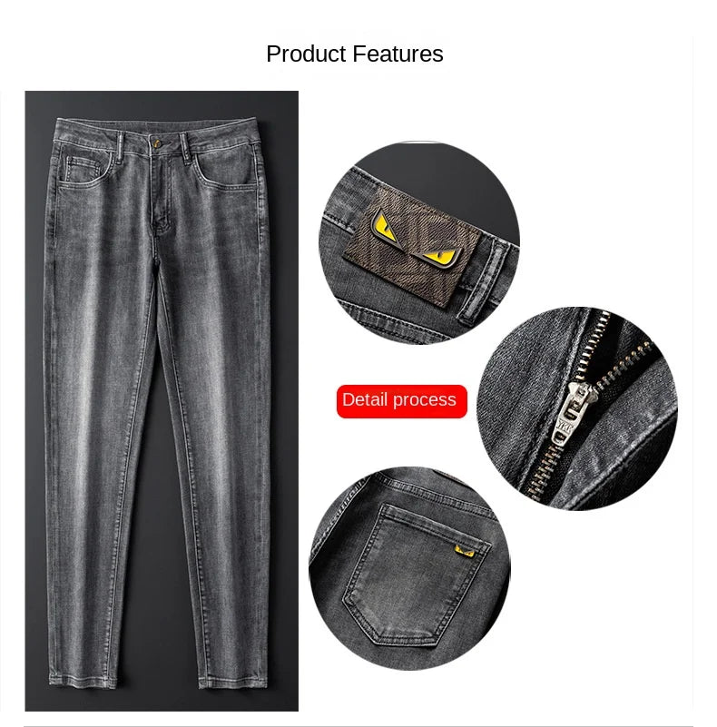 2024 spring and summer new high-end affordable luxury fashion jeans men's stretch denim slim fit tapered casual trousers