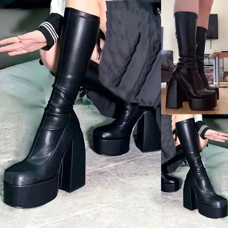 COSSexy Fashionable Black Boots 9cm High Heel European And American Style Zipper Side Up Cosmetic Shoes Women's Winter Footwear