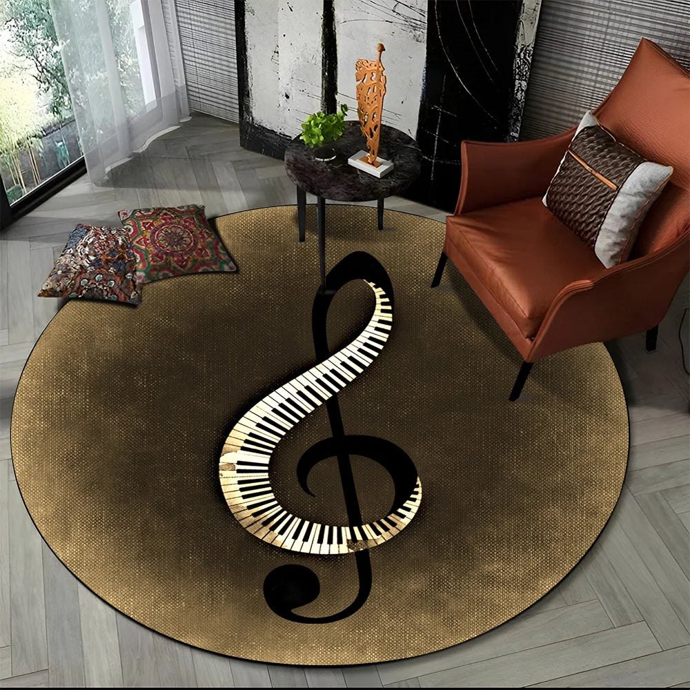 Piano Black White Key Music Symbol Area Rug,Round Carpet Rug for Living Room Bedroom Sofa Foot Pad Decor Non-slip Floor Mat Gift