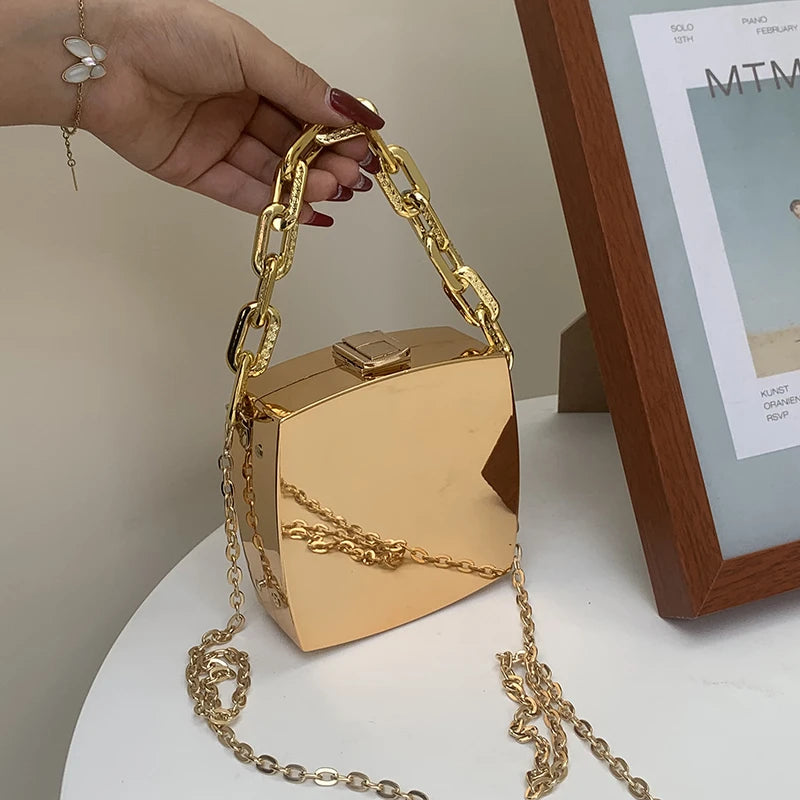 2022 Trend Designer Clutch Bag Gold Silver PVC Box Design Party Evening Chain Shoulder Crossbody Bags Mini Purses and Handbags