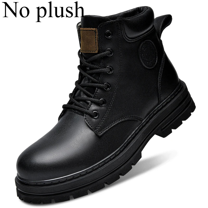 Winter Plush Warm Men Women Genuine Leather Yellow Boots Fashion British Style Work Shoes Autumn Plus Big Size 49 50 51