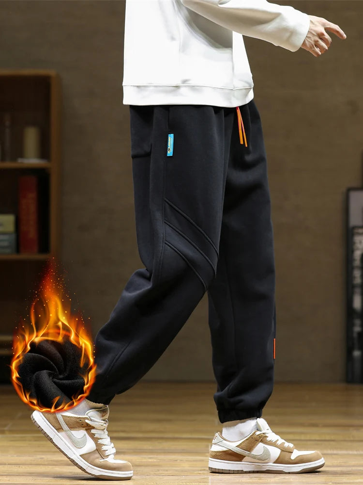 2023 New Winter Men's Sweatpants Thick Warm Fleece Liner Colorfull Drawstring Cotton Trainning Jogger Pants