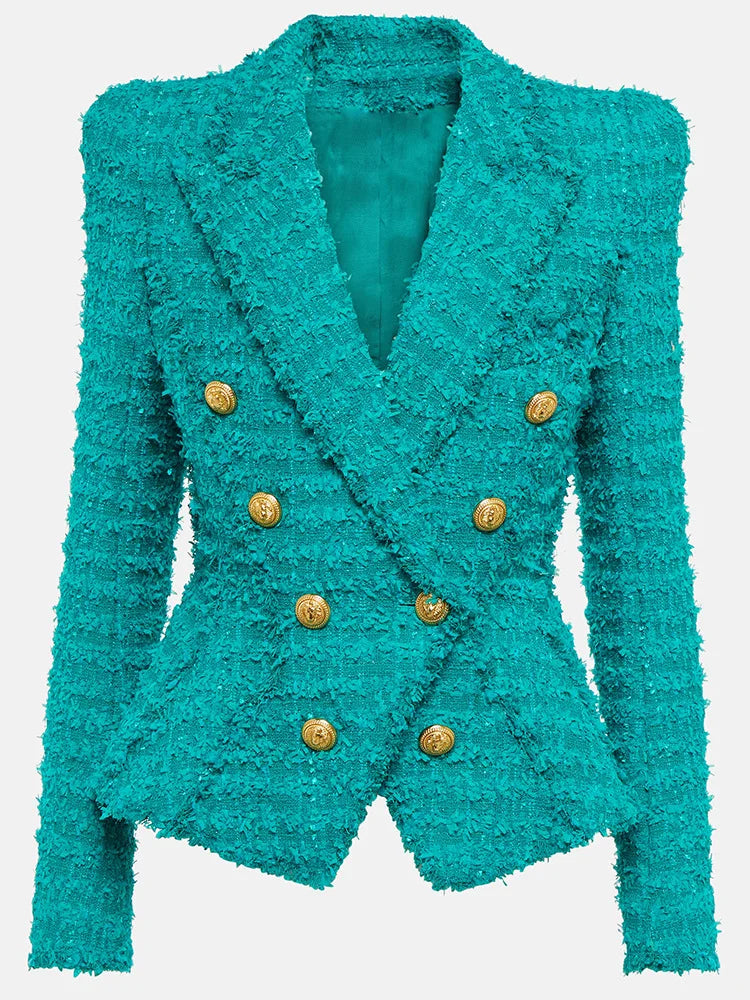 Woolen Green Blazer Jacket with Tassel Edge Rough 2024 New Designer Tweed Suit Jacket Shorts Women Coat Festival Outfit Women