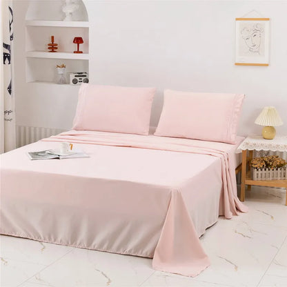 Embroidery Brushed 3/4 Pieces Bed Set Flat Sheet Fitted Sheet Pillowcase Bedding Set for Twin Full Queen King Pillow Sham Soft