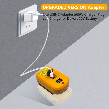 USB C Charger for DeWalt 20V Battery,2 Ports with USB-C Und USB-A,65W Fast Charger PD 3.0 Power Adapter USB Power Supply