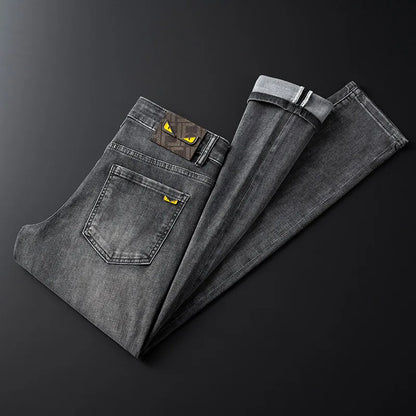 2024 spring and summer new high-end affordable luxury fashion jeans men's stretch denim slim fit tapered casual trousers