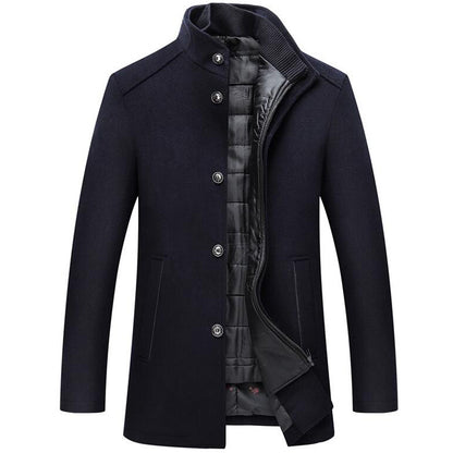 Men Winter Windbreaker Long Thick Wool Jackets Abrigo Hombre Man Stand Collar Single Breasted with Vest Woolen Coats