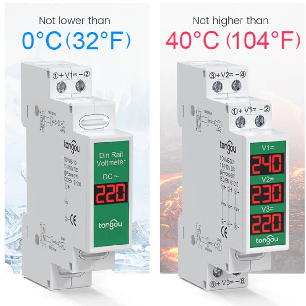 1-Way Voltage Meter DC Voltmeter 90x75x21mm 11V-310V DC For Din Rail Mount Voltage Meter LED Digital Display Detector Tools