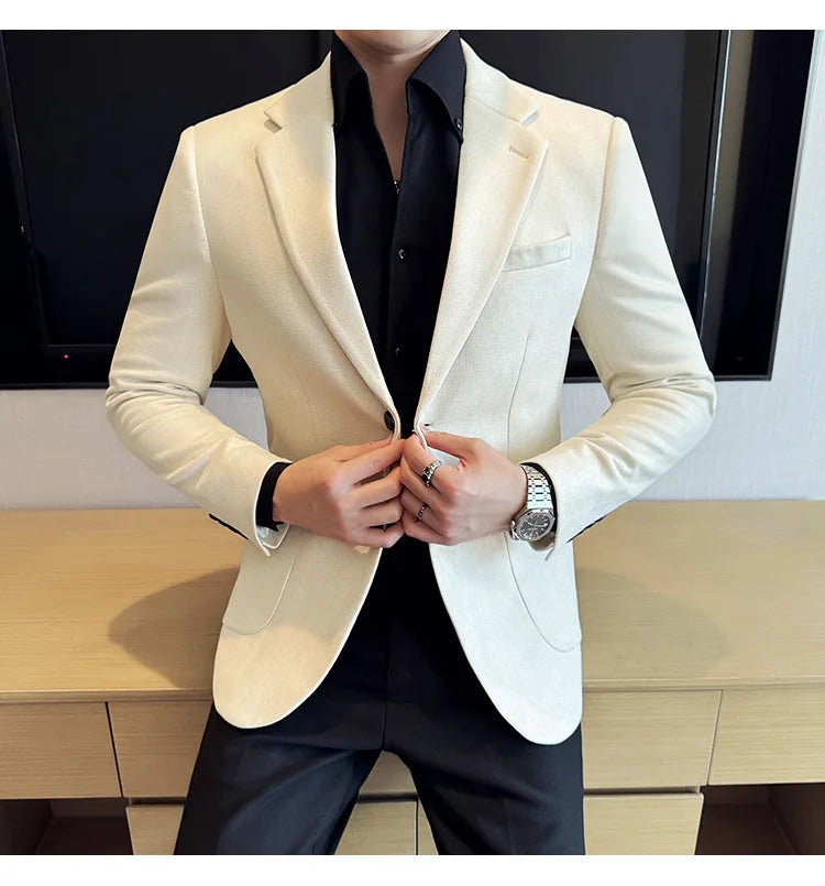 Suede Blazer Men's Fashionable Slim Fit Suit Jacket High-quality Single Breasted Business Dress Formal Jacket Blazer Hombre