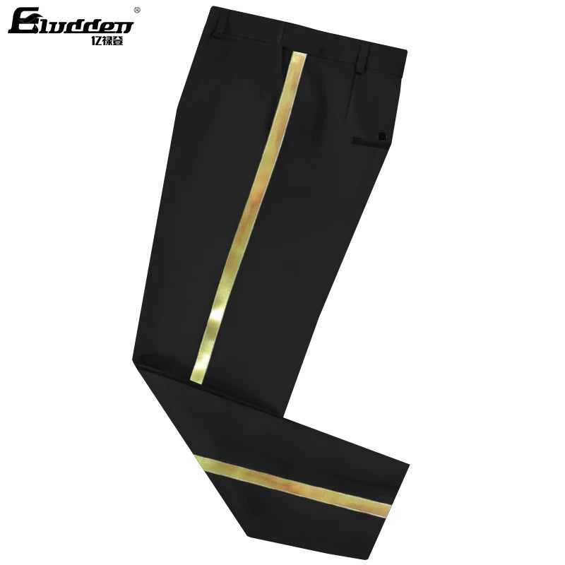 Men's black suit pants Gold leather trim Casual Male Formal Business Office Pants Elastic Straight Formal Trousers Plus big size