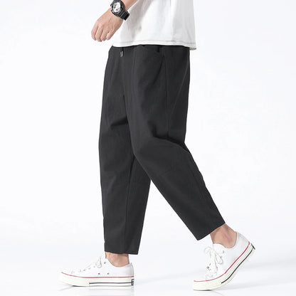 100% Cotton Ankle Length Pants Summer Casual Pants Man Trendy Japanese Loose Pants Men