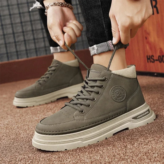 Men's Mid Top Boots, Casual Shoes, Classic Sports Ankle Boots, Office Fashion 2025 New Multifunctional Motorcycle Flat Shoes