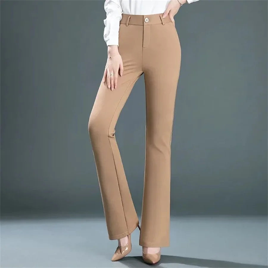 Office Flare Suits Pants High Waist Slim Casual Ol Strecth Pantalones Women New Elegant Straight Calcas Classic Formal Trousers