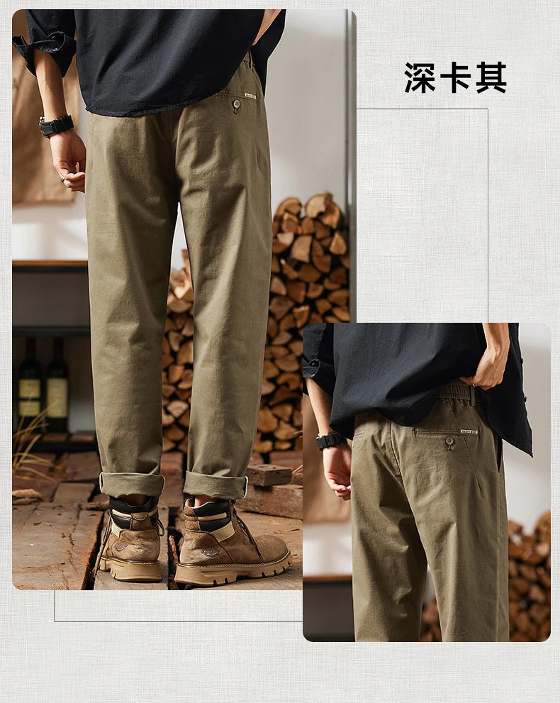 HIQOR Men Elastic Waist Cargo Pants New In Man Cotton Casual Pants Male Workwear Hombre Straight Trousers Male Big Size 28-38