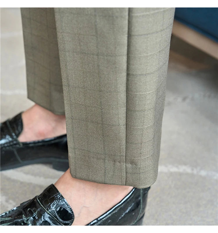 Men Plaid Suit Pants 2024 Autumn Item Solid Casual Dress Pants Elastic Slim Fit Formal Trousers Men Clothing pantalones hombre