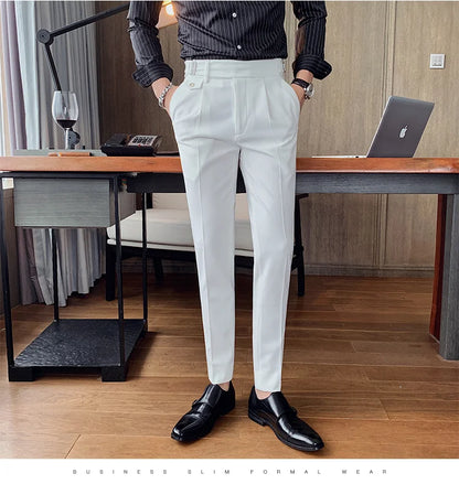 2024 Autumn Spring High Quality Men's Slim Fit Suit Pants Business Casual Trend Korean Fashion Straight Leg Pants 29-36