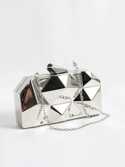 Womens Geometric Metal Evening Clutch Purse For Wedding Fashion Small Evening Shoulder Bags Box Clutch Bags For Lady Party Weddi