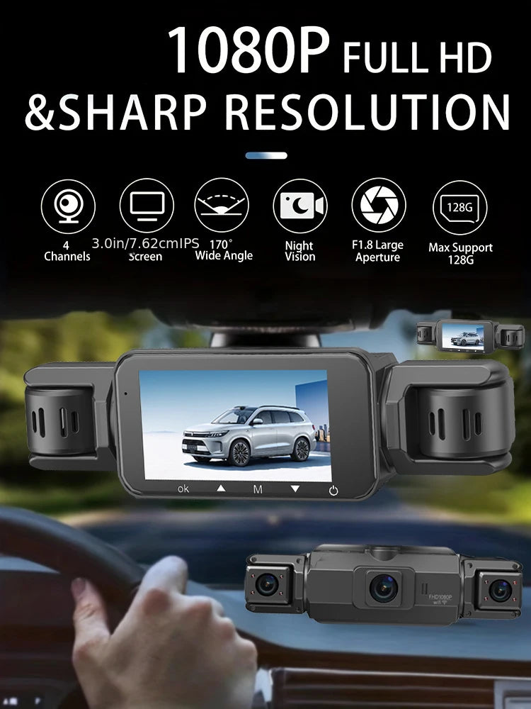 Caméra de tableau de bord de voiture 4CH boîte noire 4*1080P avec GPS WIFI caméra de tableau de bord enregistreur de conduite Vision nocturne moniteur de stationnement accessoires de voiture