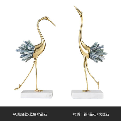 Artificial crystal swan ornaments light luxury modern minimalist study living room Nordic brass crane home decoration crafts