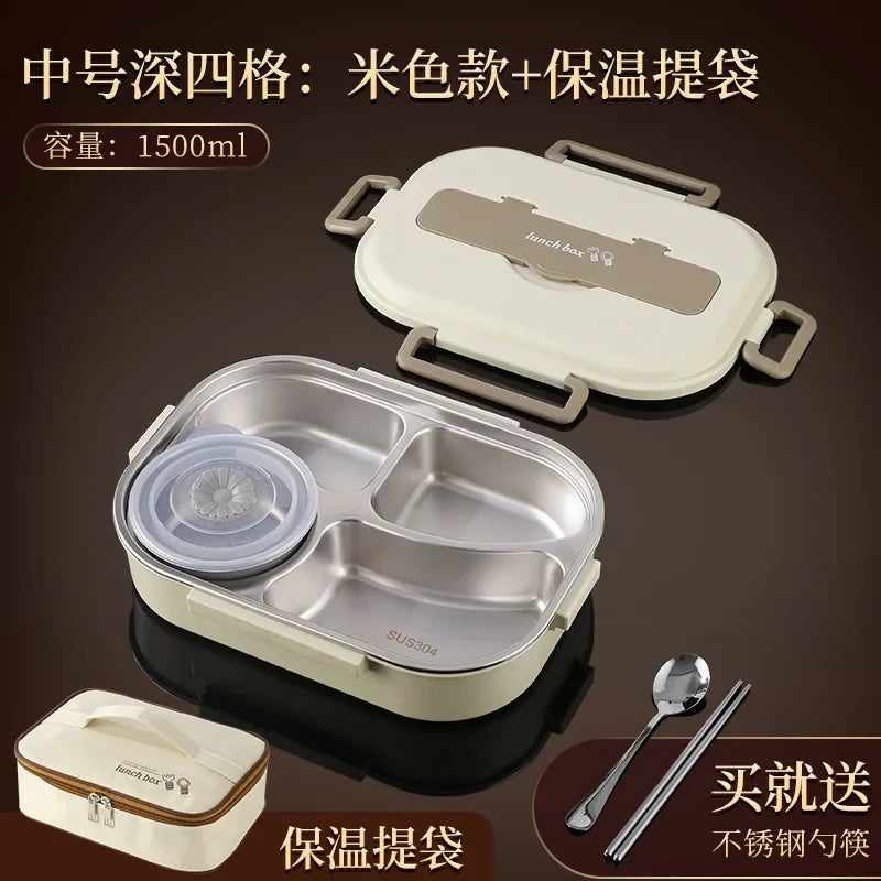 304 stainless steel compartment insulated lunch box office worker students sealed portable bento Microwae Heating food container