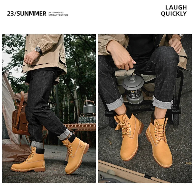 Boots Men High Top Boots High Quality Women Leather Shoes Fashion Outdoor Sneakers Men Lace Up Non-Slip Ankle Boots for Couple