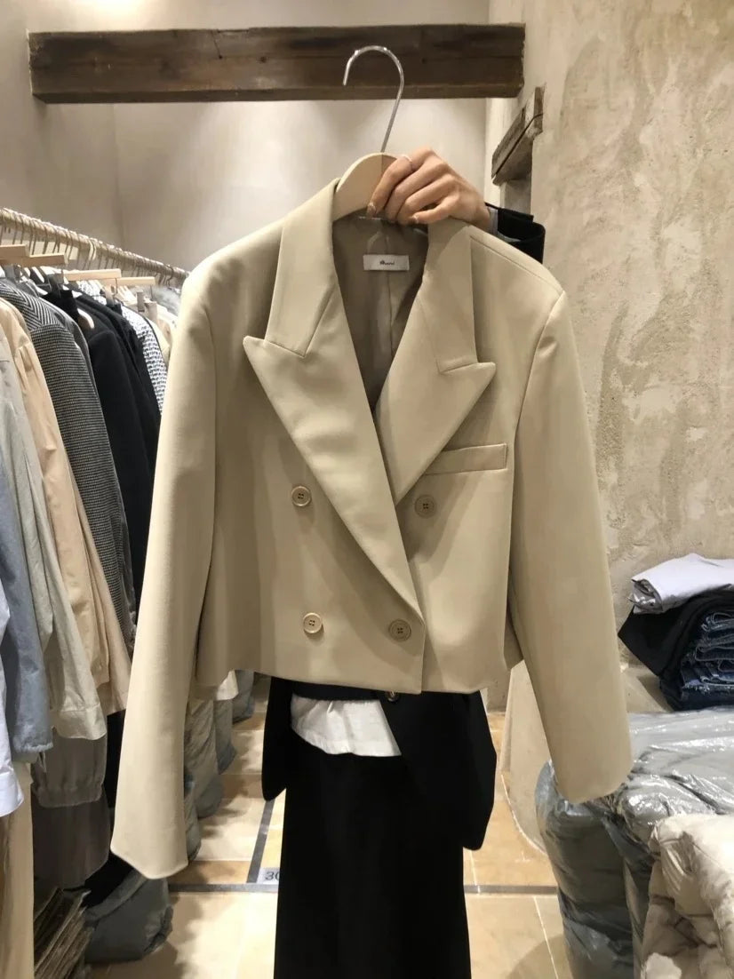 White Short Blazer Women Coat Office Lady Fashion Korean Spring Autumn Pockets Vintage Simple Casual Clothing