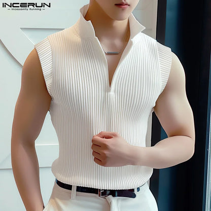 2024 Men Tank Tops Solid Color V Neck Sleeveless Summer Streetwear Male Vests Fitness Fashion Casual Men Clothing S-5XL INCERUN