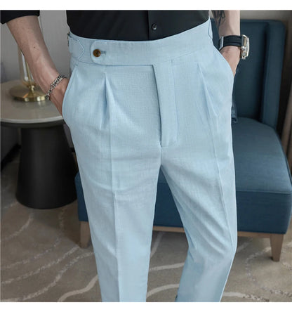 Men's Summer Pants Fashion Naples Cotton&Linen Breathable Dress Pants For Men All Match Casual Straight Men's Trousers Formal