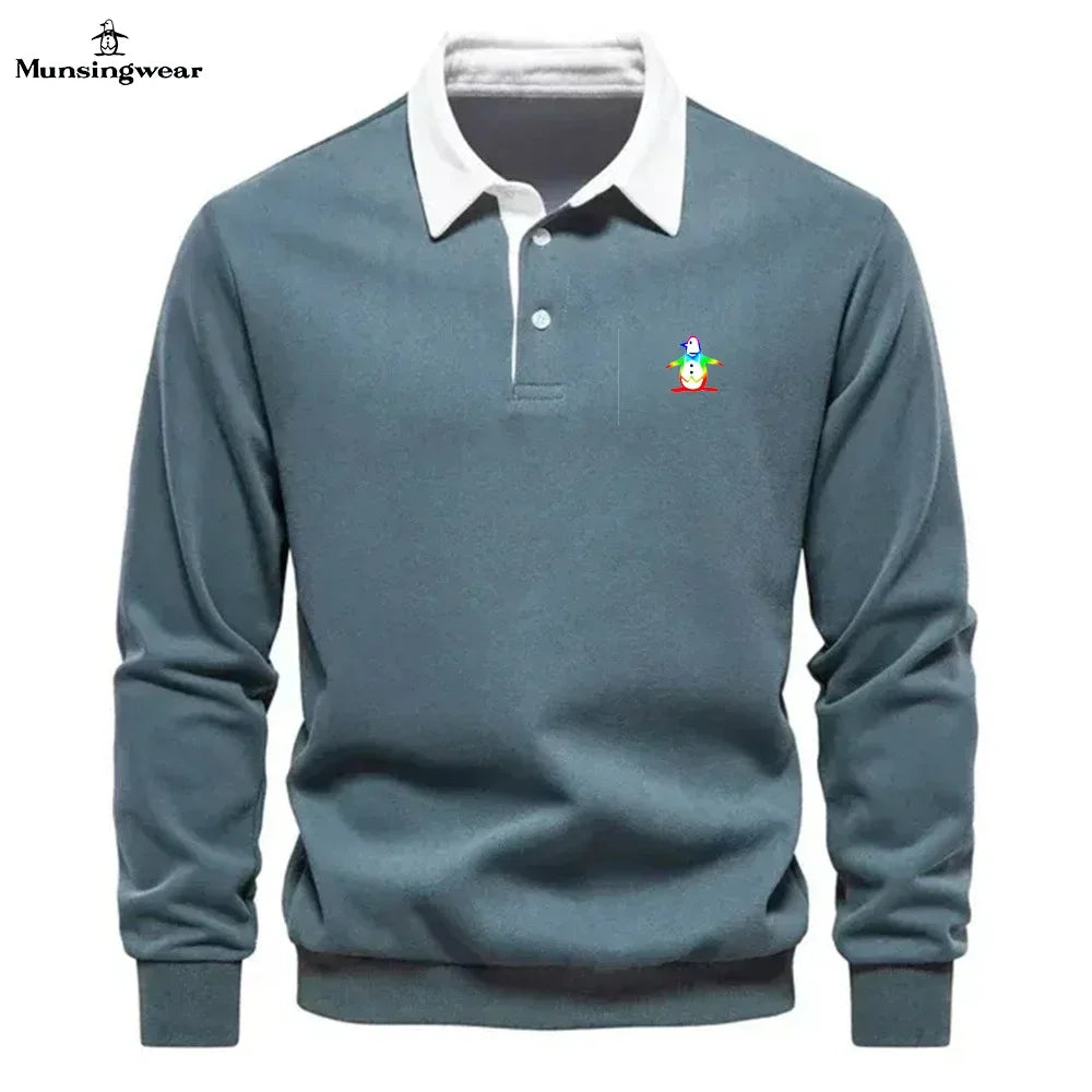 Brand Munsing Golf Shirts Autumn Winter Long Sleeve Men's Golf T-shirt Polo Shirt Casual Classic Solid Polo Neck Men's Golf Top