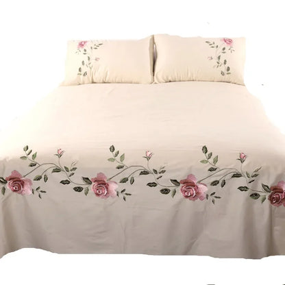 Cotton twill Embroidered Bed Sheets Set LUXURY Bedding Set Wrinkle & Fade Resistant Hypoallergenic Sheet & Pillow Case Set Queen