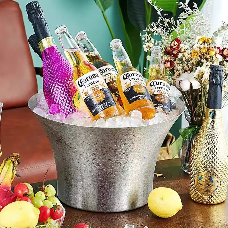 9L Ice Champagne Bucket 304 Stainless Steel Cooling Whisky Wine Beer Storage Basin Bowl Bar Accessories for Party