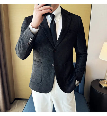 Suede Blazer Men's Fashionable Slim Fit Suit Jacket High-quality Single Breasted Business Dress Formal Jacket Blazer Hombre