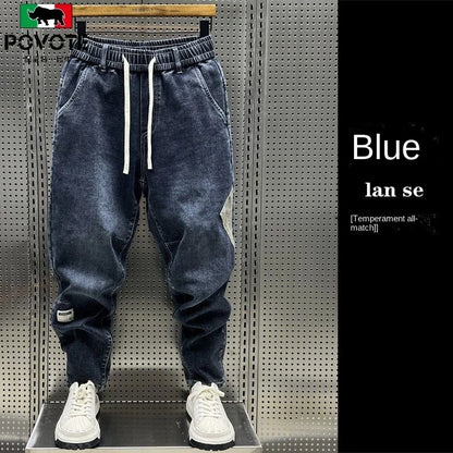 Fashion Drawstring Luxury Designer LOOSE Denim Drawstring Jeans for Men Casual Harem Pants with Elasticity Baggy Harem Pants