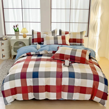 3pcs Gray Plaid Duvet Cover Set with 2 Pillowcases Bedding Sets for Hotel Bedroom Fashion Soft Simple Quilt Cover Pillowcase