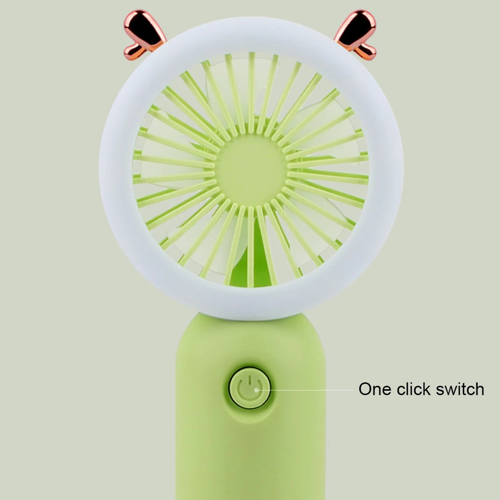 Cartoon Mini Portable Handheld Fans Silent Outdoor Summer Small Fan USB Charging Cooling Cute Portable Fan with LED Night Light