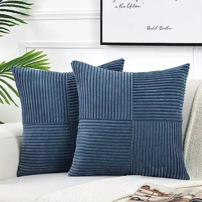 Green Luxury Corduroy Striped Square Cushion Covers 45*45CM Soft Splicing Throw Pillow Covers for Couch Bed Chair Home Decor