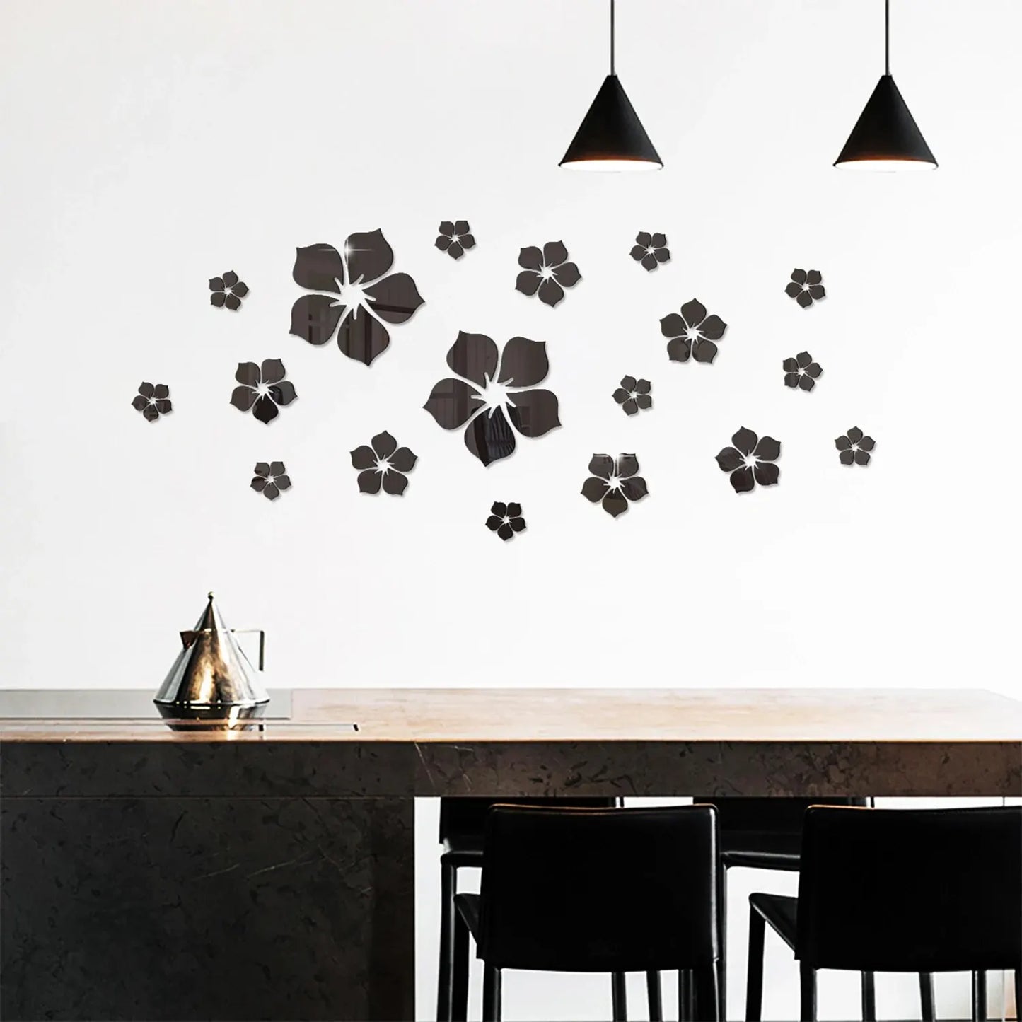 18Pcs Small Fragmented Flowers, Petals, Crystal Mirror Wall Stickers, 3D Bedroom Home Decoration