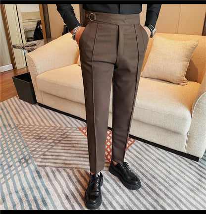 High Quality Men's Suit Pants Solid Color England Style Slim Fit Smart Casual Trousers Men Spring Autumn Fashion Suit Pants Man