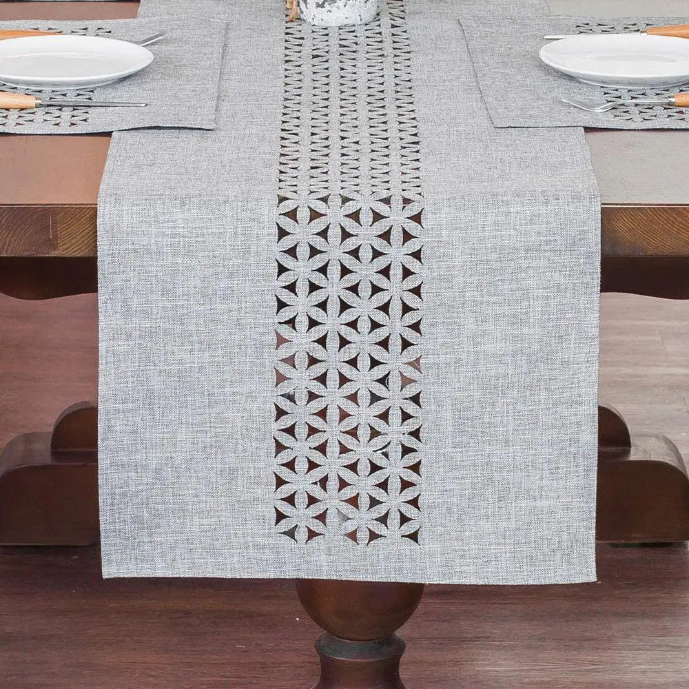 Gray Hollow Table Runner Rectangle Double Solid Fabric Farmhouse Flat Perforation Home Table Runners for Dining Holiday 13 x72In